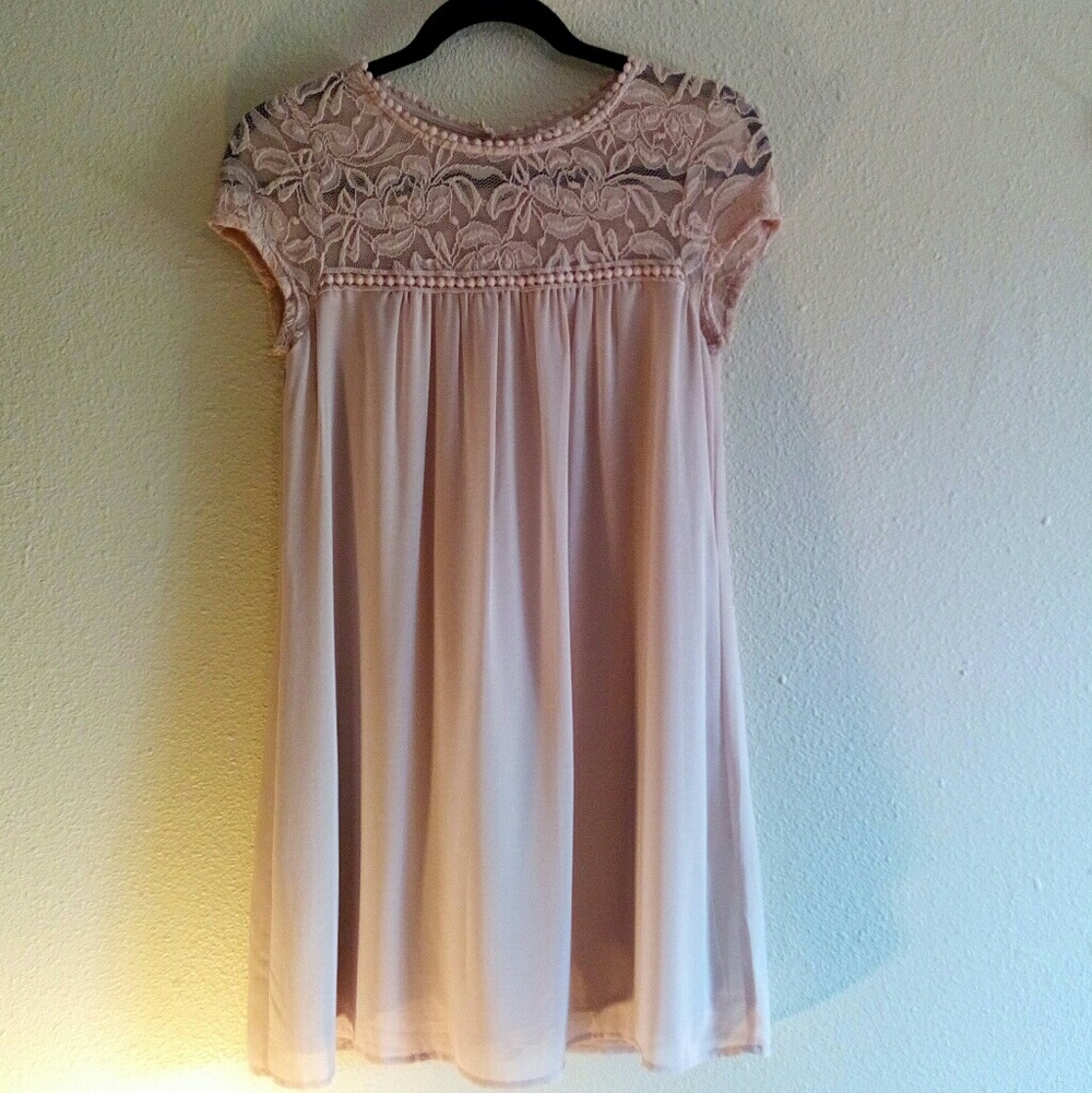Light Blush Lace Yoke Midi Dress